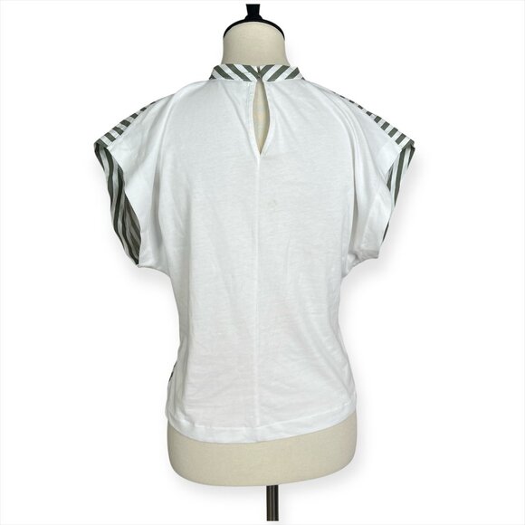 Zara Striped Green and White Cinched Front Top Sz M *note - Picture 4 of 10